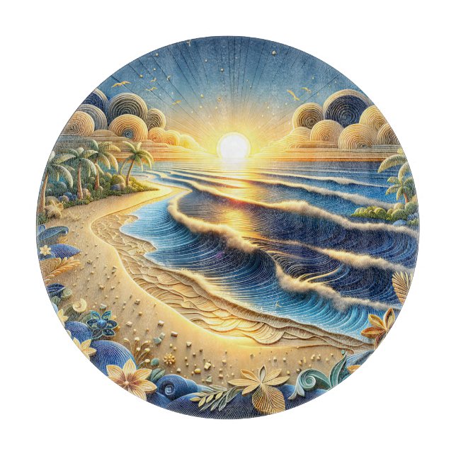 Ocean View Tropical Paper Quilling Effect  Cutting Board (Front)