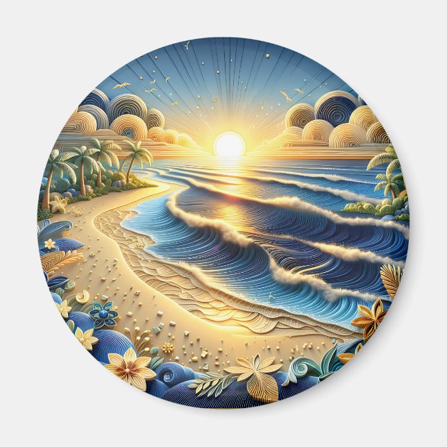 Ocean View Tropical Paper Quilling Effect  Magnet (Front)