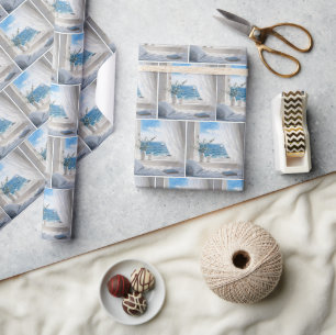 Ocean View with Sailboat in an Open Window Wrapping Paper