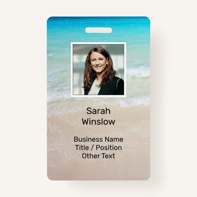 Ocean Water Beach Scene Photo Custom ID Badge (Front)
