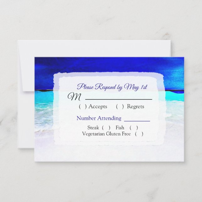 Ocean Water Blue Beachy Wedding RSVP card (Front)