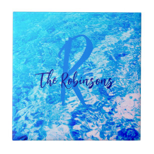 Ocean water blue teal Template family name initial Tile