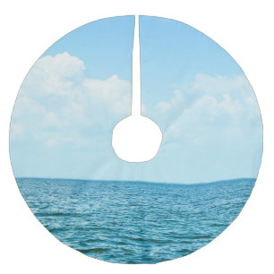 Ocean Water, Clear Blue Sky. Brushed Polyester Tree Skirt