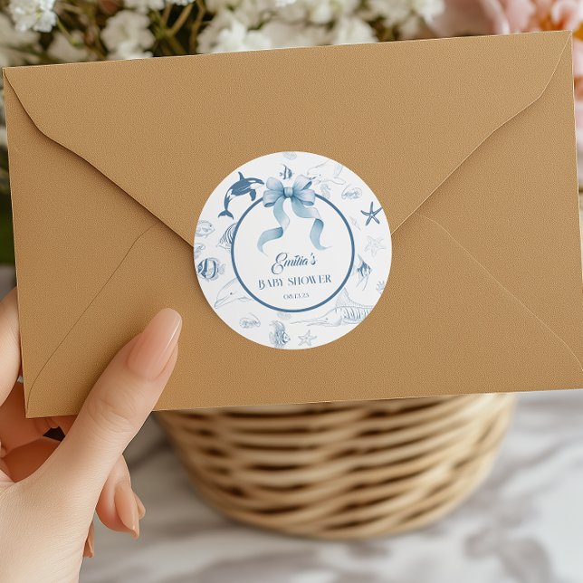 Ocean Watercolor Bubbles Baby Shower Classic Round Sticker (Creator Uploaded)