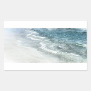 Ocean Watercolor - Coastal Teal Dark Blue Beach Rectangular Sticker