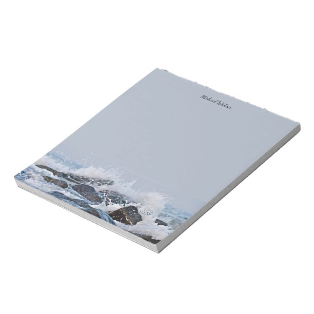 Ocean Watercolor Crashing Waves Rocks Splash Notepad (Rotated)