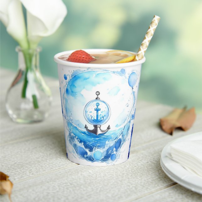 Ocean Watercolor Delight: Boy Baby Shower Paper Cups (Insitu)