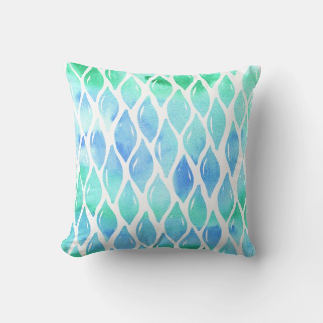 Ocean watercolor drops pattern Throw Pillow (Front)