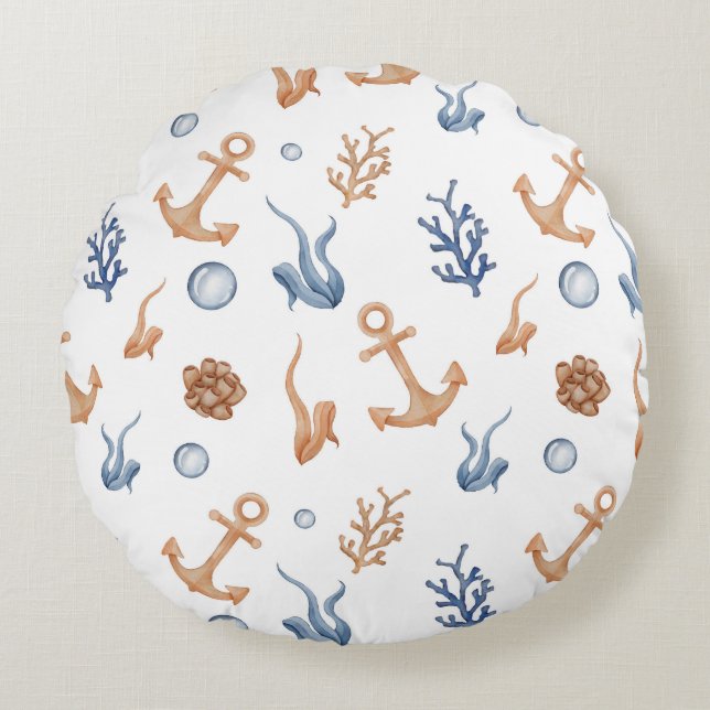 Ocean Watercolor Round Cushion (Front)