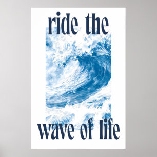 Ocean Wave Art Print Indigo Hokusai Style Surf