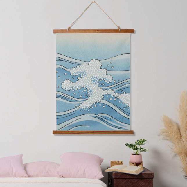Ocean Wave Art Print – Japanese Woodblock Style Hanging Tapestry (Bedroom)