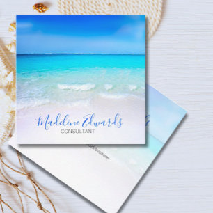 Ocean Wave Beach Blue Scene Modern Monogram Square Business Card