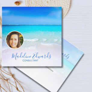 Ocean Wave Beach Blue Scene Modern Photo Square Business Card