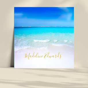 Ocean Wave Beach Scene Gold Modern Monogram Square Square Business Card