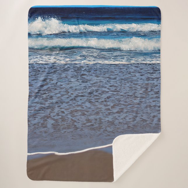 Ocean Wave Beach Shoreline Sherpa Blanket (Front)