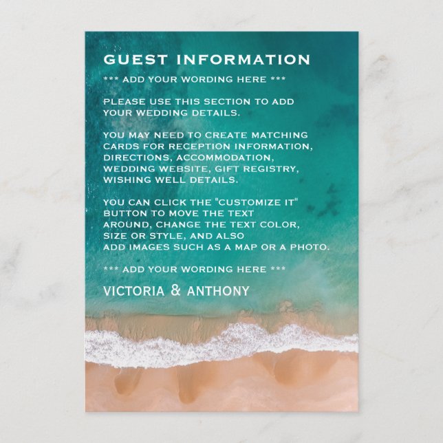 Ocean Wave, Beach Wedding Detail Enclosure Card (Front)