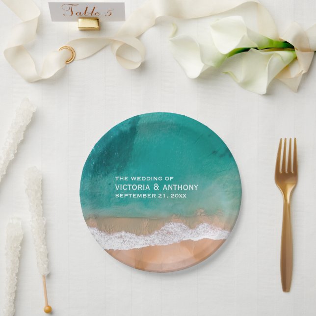 Ocean Wave, Beach Wedding Paper Plate (Wedding)