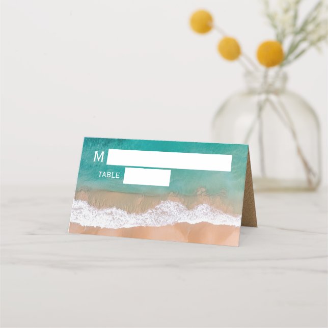 Ocean Wave, Beach Wedding Place Card (Front)