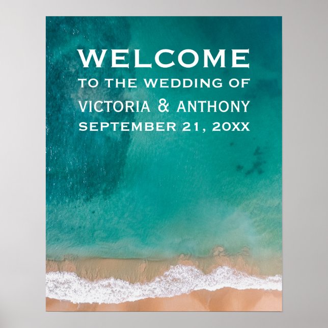Ocean Wave, Beach Wedding Welcome Poster (Front)