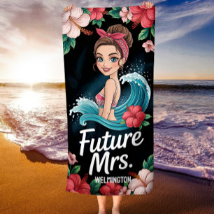 Ocean Wave Bridal Honeymoon Gift Custom Future Mrs Beach Towel