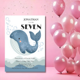 Ocean Wave Bubble Cute Whale Kids Birthday Invitation