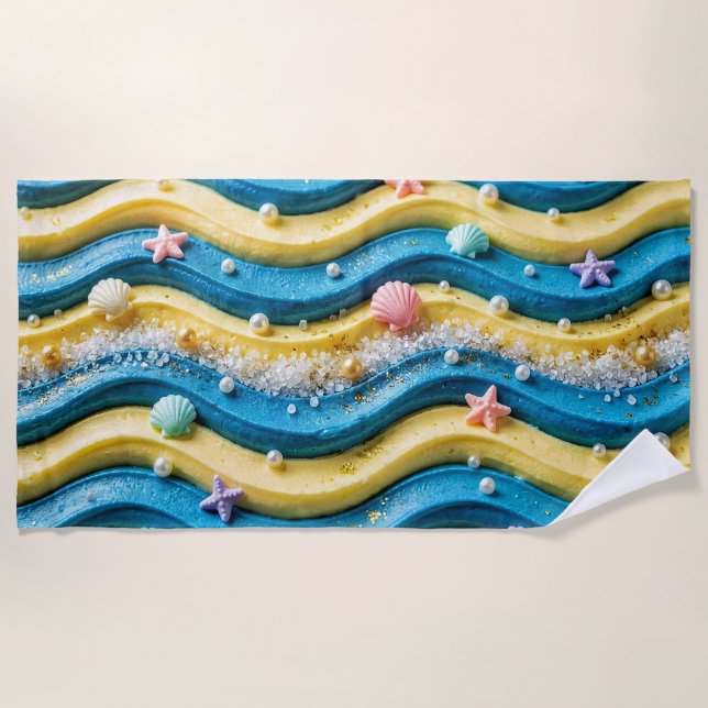 Ocean Wave Cake Beach Towel - Coastal Beach (Front)