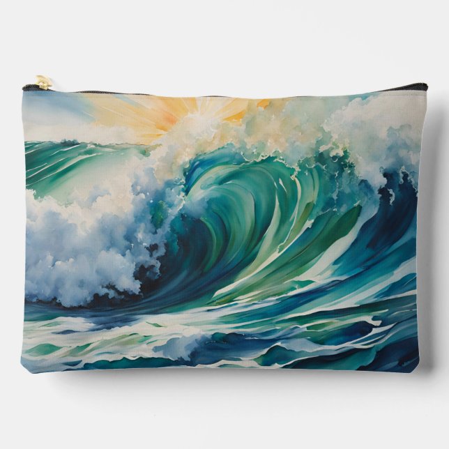 Ocean Wave Crescendo With Sunshine Beach Art Accessory Pouch (Front)
