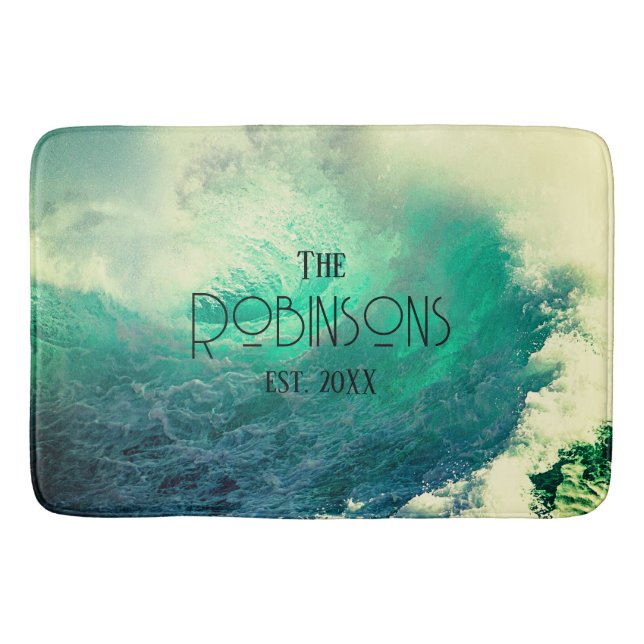 Ocean Wave Family Name / Est. Year Bath Mat (Front)