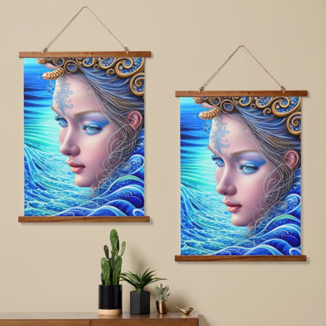 Ocean Wave Fantasy Goddess Art Hanging Tapestry (Asymmetrical)