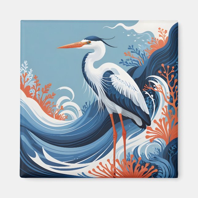ocean wave heron magnet (Front)