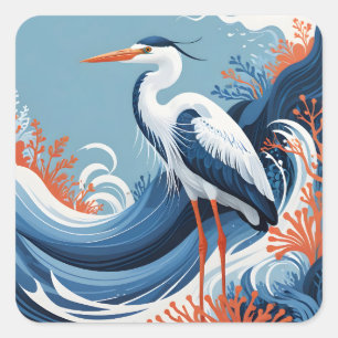 ocean wave heron sticker