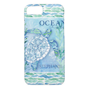 Ocean Wave Modern Triangle Pattern Sea Turtle Case-Mate iPhone Case