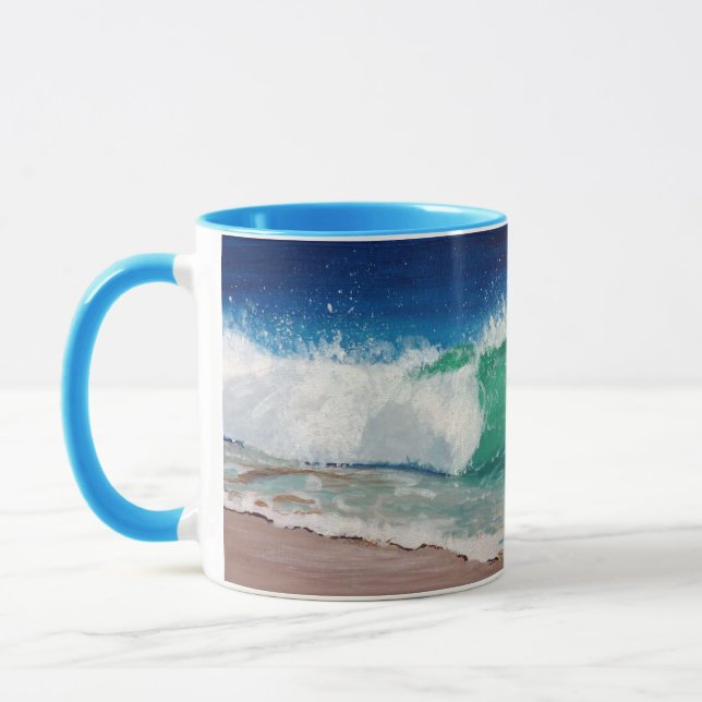 Ocean Wave Mug with Blue Handle and Interior (Left)