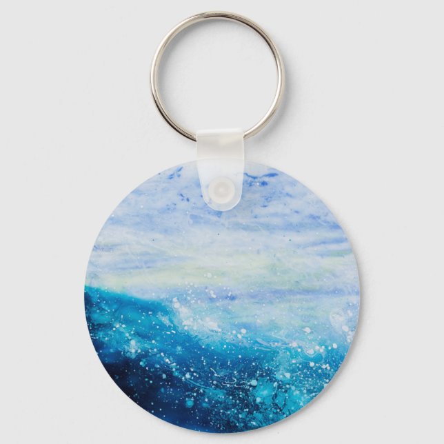 Ocean wave painting, sea foam key ring (Front)