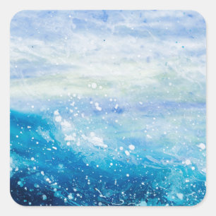 Ocean wave painting, sea foam square sticker