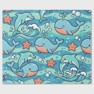 Ocean Wave Pattern Dolphin Wrapping Paper
