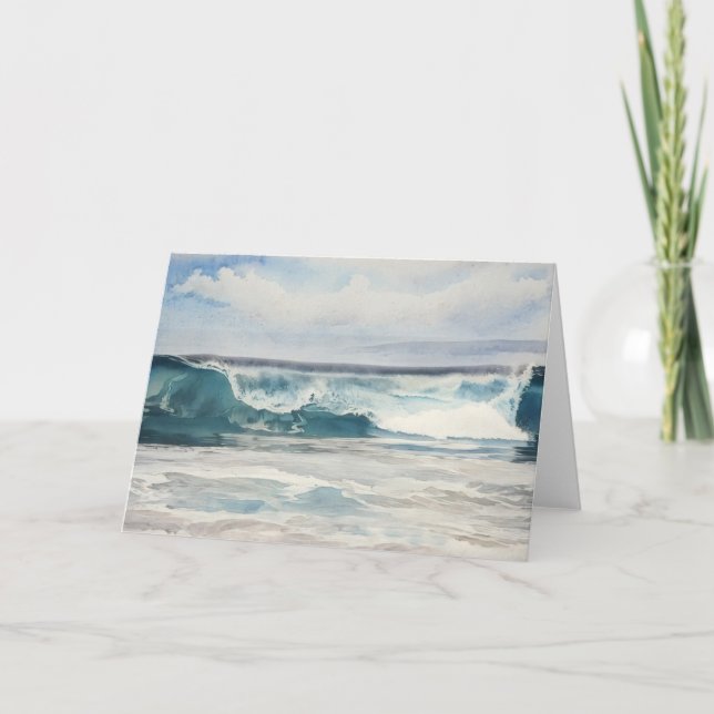 Ocean Wave Pretty Blue Tones Beach Art Notecard (Front)