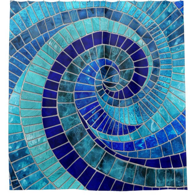 Ocean Wave Spiral mosaic art Shower Curtain (Front)