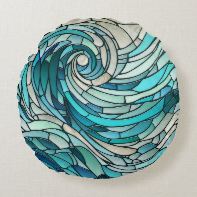 Ocean Wave Spiral Mosaic  Round Cushion (Front)