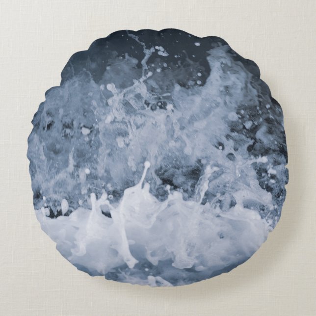 Ocean Wave Splash Closeup 1 Round Cushion (Front)