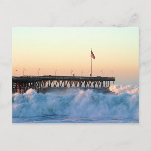 Ocean Wave Storm Pier Postcard