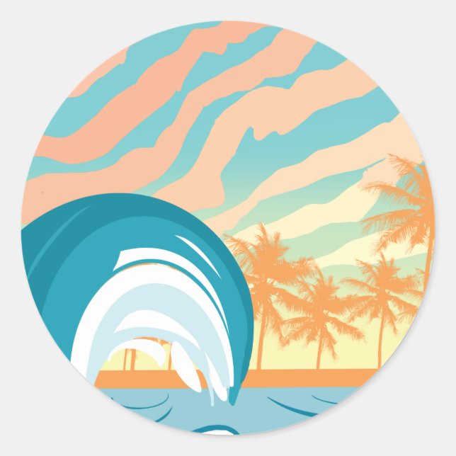 Ocean Wave Summer Clock Classic Round Sticker (Front)