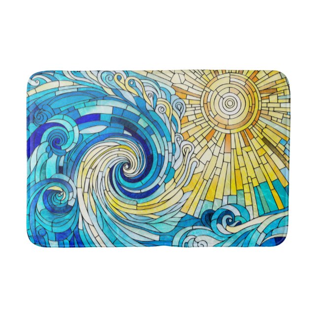 Ocean Wave Sun mosaic art Bath Mat (Front)
