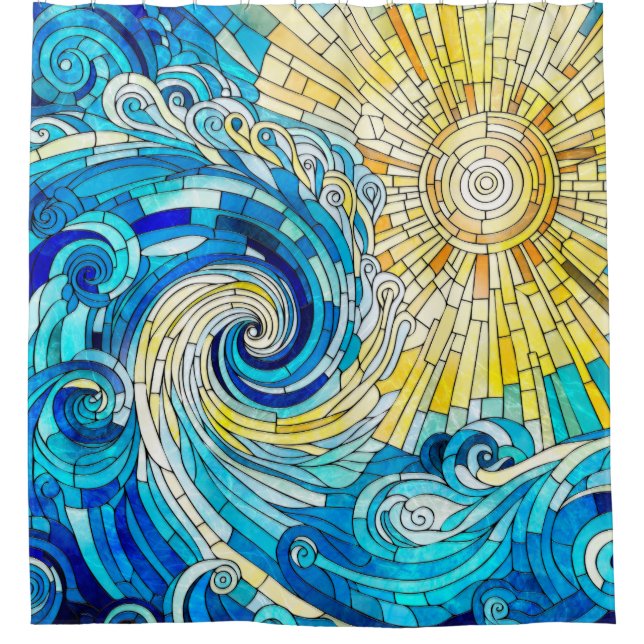 Ocean Wave Sun mosaic art Shower Curtain (Front)