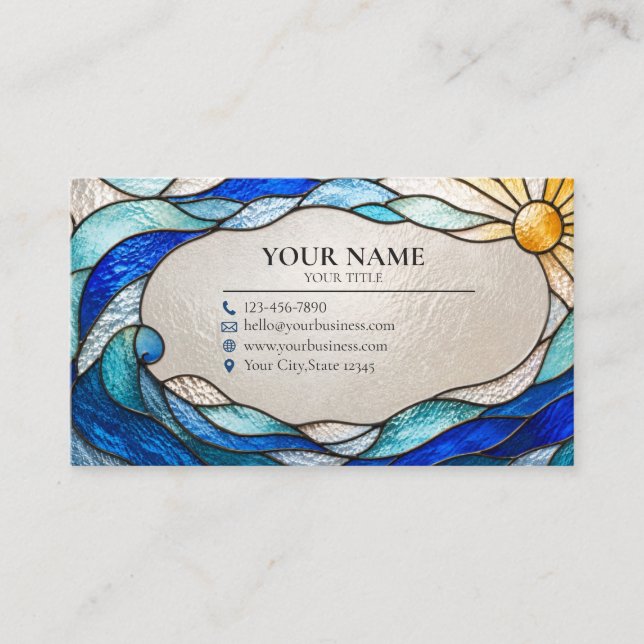 Ocean Wave Sun Stained Glass Business Card (Front)