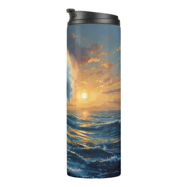 Ocean Wave Sunset Art – Abstract Sea Design  Thermal Tumbler (Rotated Right)