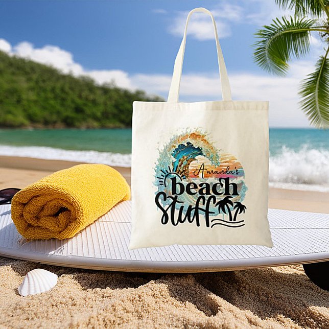 Ocean wave sunset personalised beach stuff tote bag (Creator Uploaded)