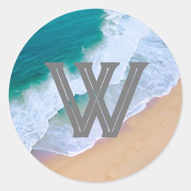 ocean wave surf design monogram gift sticker (Front)