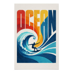 OCEAN Wave Surfer – Retro Surf Lifestyle Art Poster