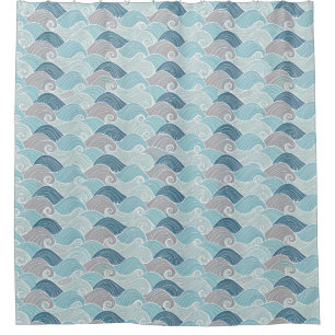 Ocean Wave Tablecloth in Shades of Blue Shower Curtain